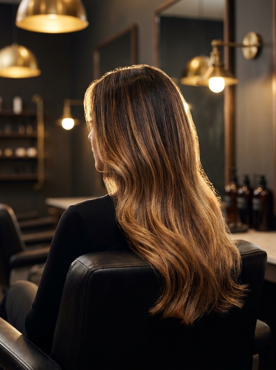 Glossy hand-painted balayage color