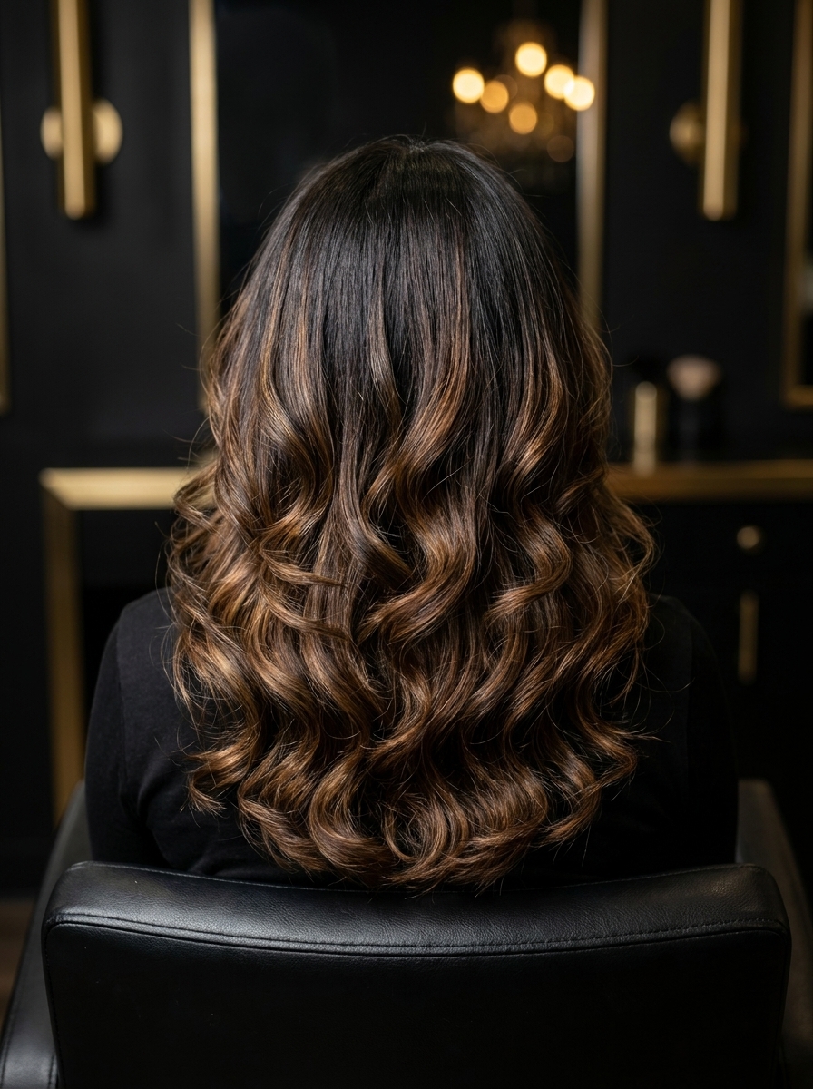 Caramel balayage with bouncy curls